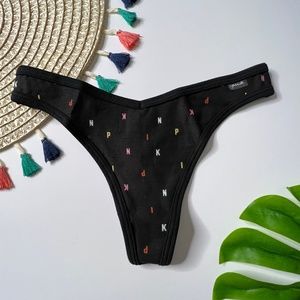 Victoria's Secret PINK Cotton Thong Panty Black Mini Logo Small NEW